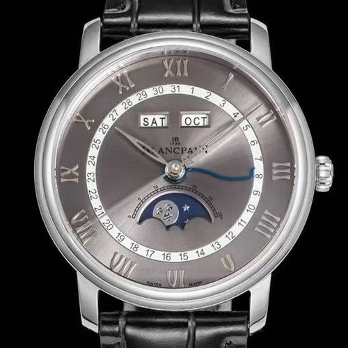 Blancpain Villeret Quantième Complet Phases de Lune 6654 블랑팡 빌레레 컴플리트 캘린더 문페이즈 6654 실버 그레이다이얼
