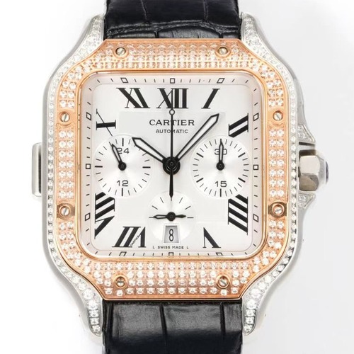 CARTIER Santos Chronograph Diamond Bezel 까르띠에 산토스 크로노그래프 다이아 베젤 오토매틱 시계