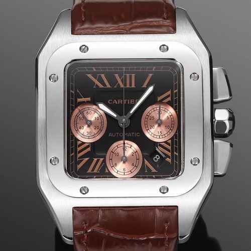 Cartier Santos de Cartier Chronograph 42mm 까르띠에 산토스 드 까르띠에 크로노그래프 42mm 오토매틱 실버베젤 블랙골드다이얼