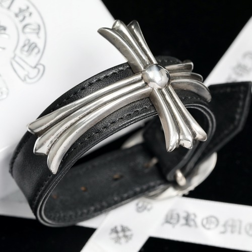 Chrome Hearts Japanese Buckle Large Cross Leather Bracelet 크롬하츠 일자 버클 라지 크로스 레더 브레이슬릿