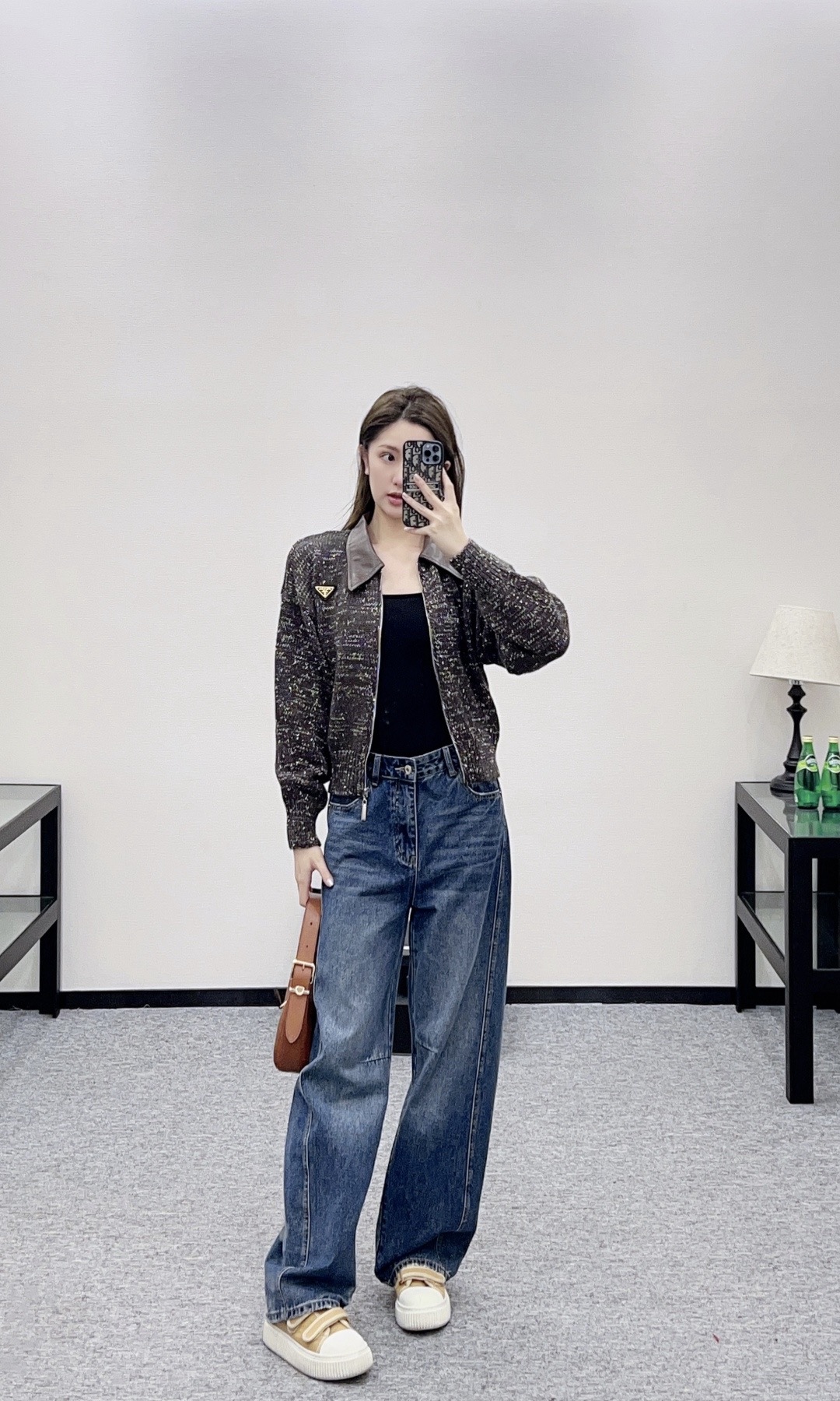 Prada 프라다 가죽 카라 니트 집업 1