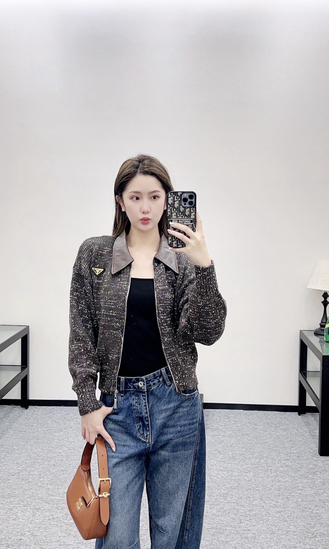 Prada 프라다 가죽 카라 니트 집업 2