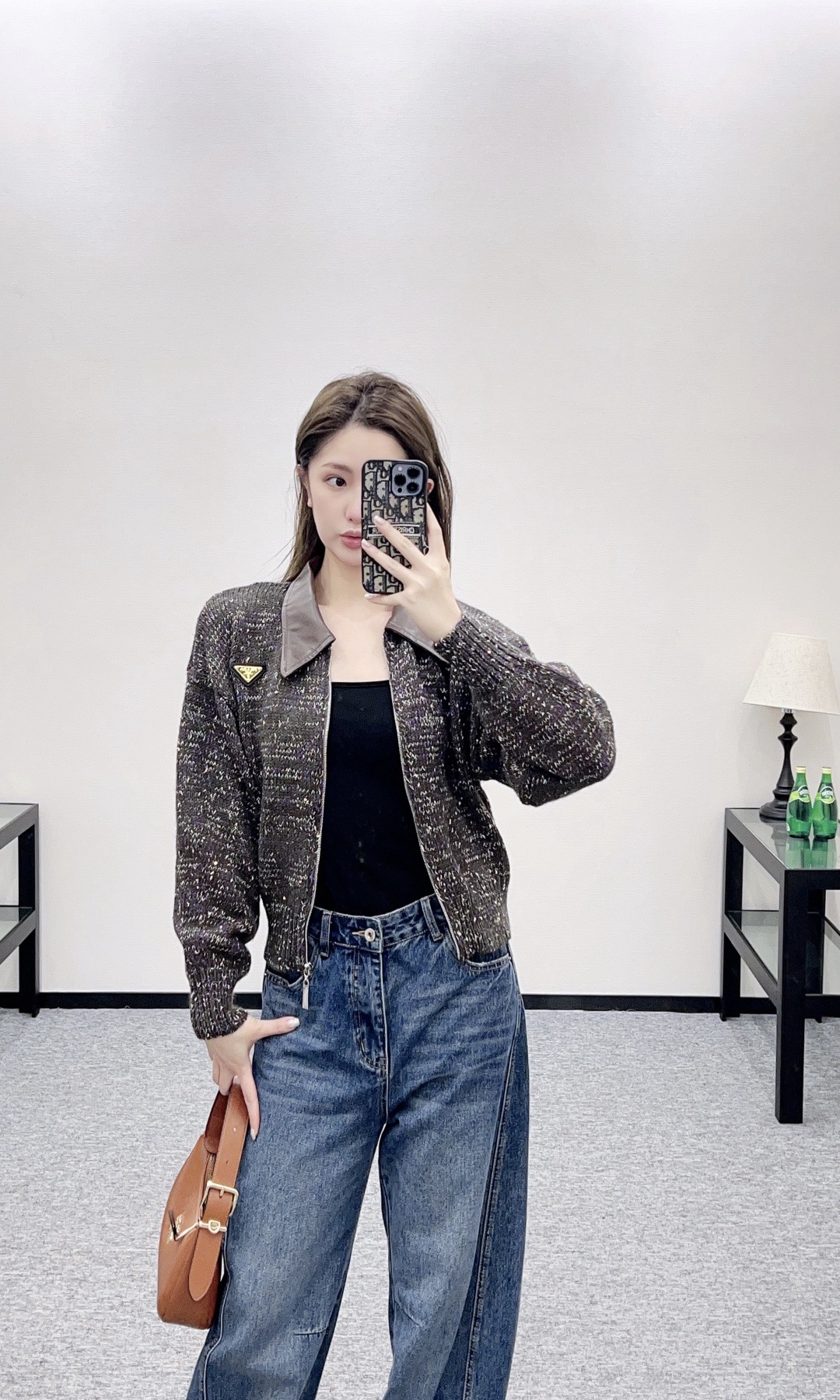 Prada 프라다 가죽 카라 니트 집업 3