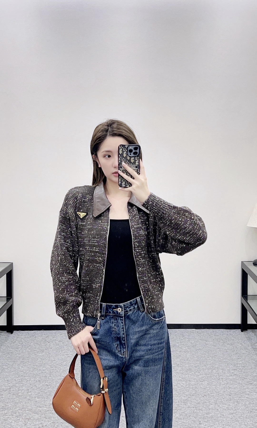 Prada 프라다 가죽 카라 니트 집업 4