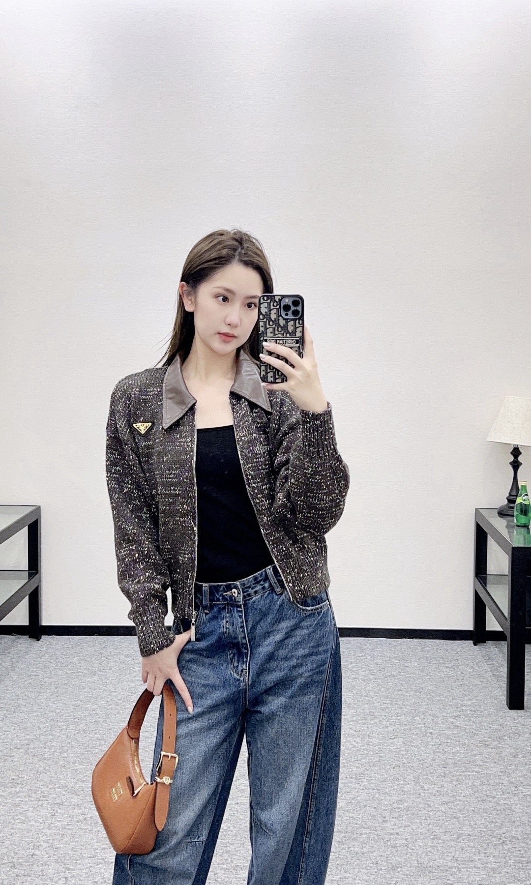 Prada 프라다 가죽 카라 니트 집업 6