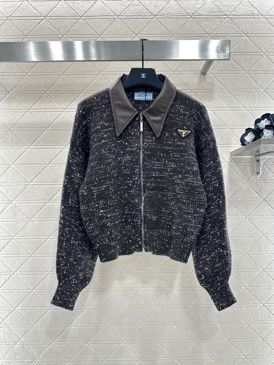 Prada 프라다 가죽 카라 니트 집업 8