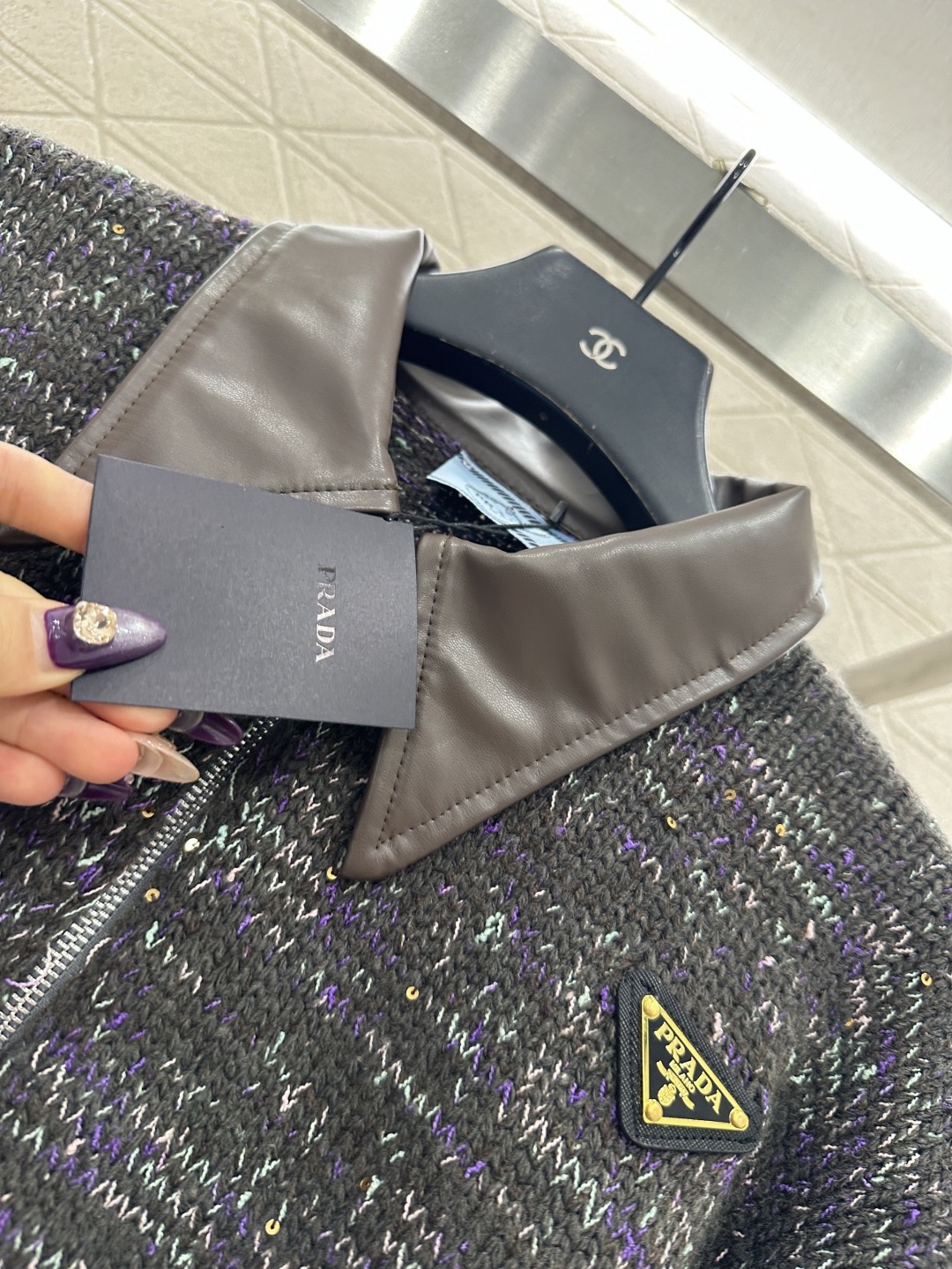 Prada 프라다 가죽 카라 니트 집업 10