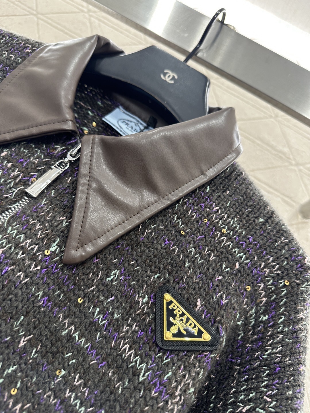 Prada 프라다 가죽 카라 니트 집업 15