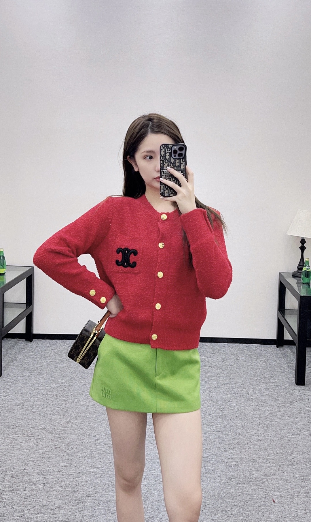 Celine 셀린느 레드 골드버튼 로고 니트 가디건 2