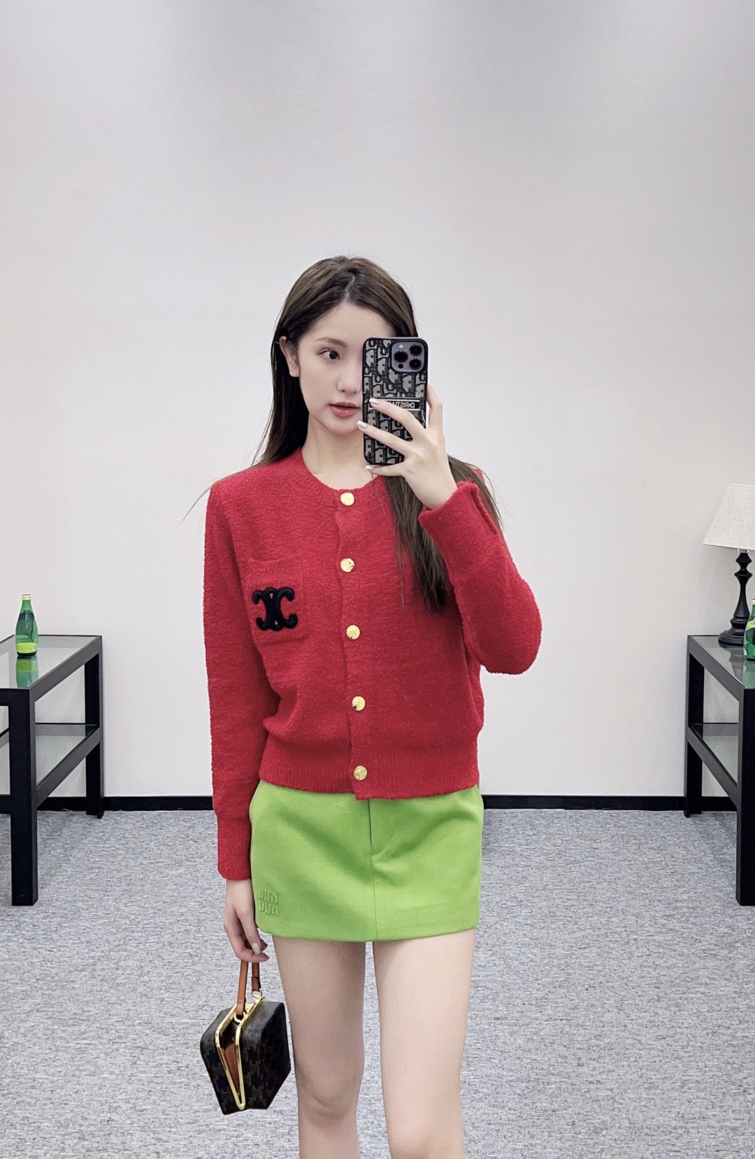 Celine 셀린느 레드 골드버튼 로고 니트 가디건 4