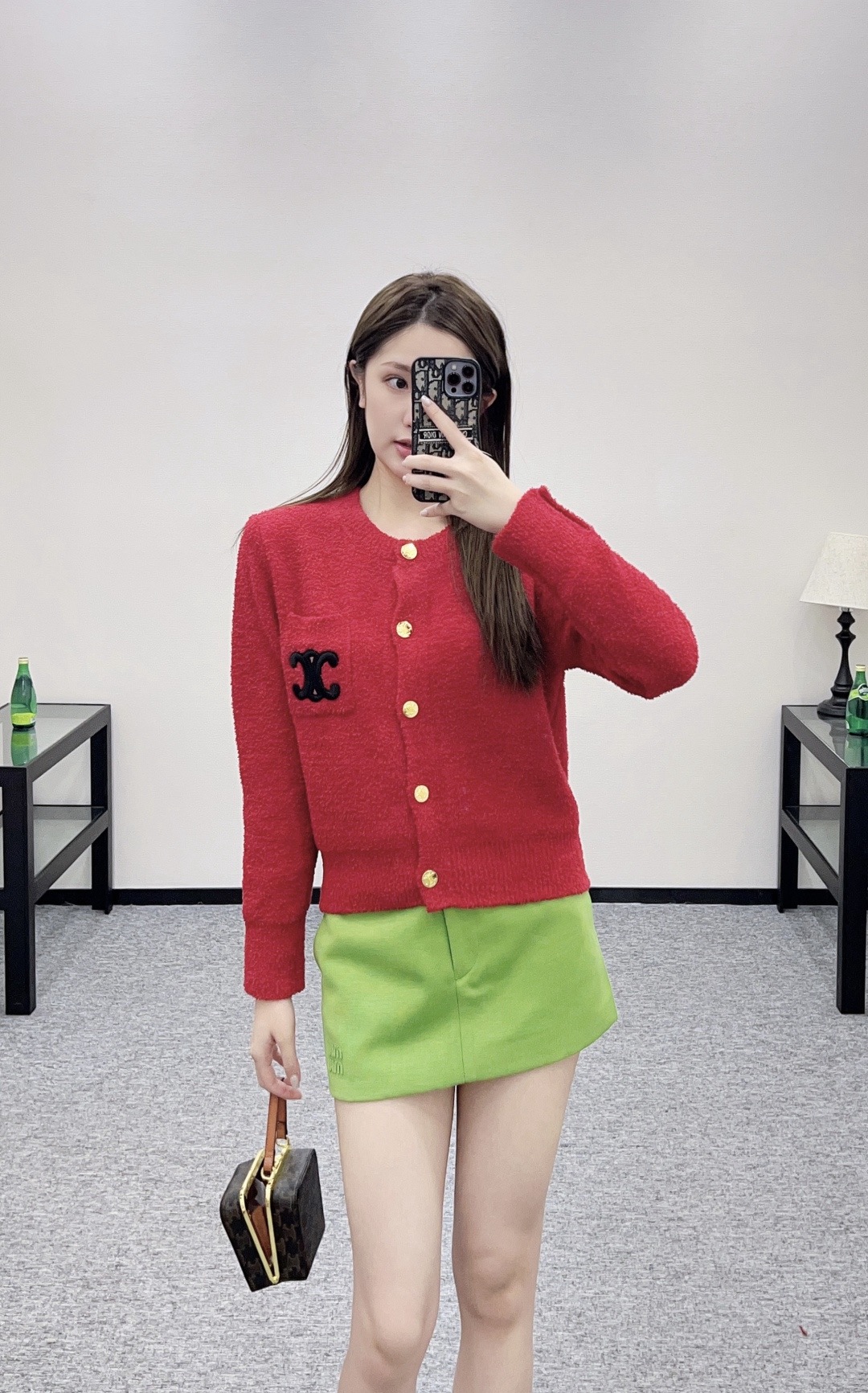 Celine 셀린느 레드 골드버튼 로고 니트 가디건 5