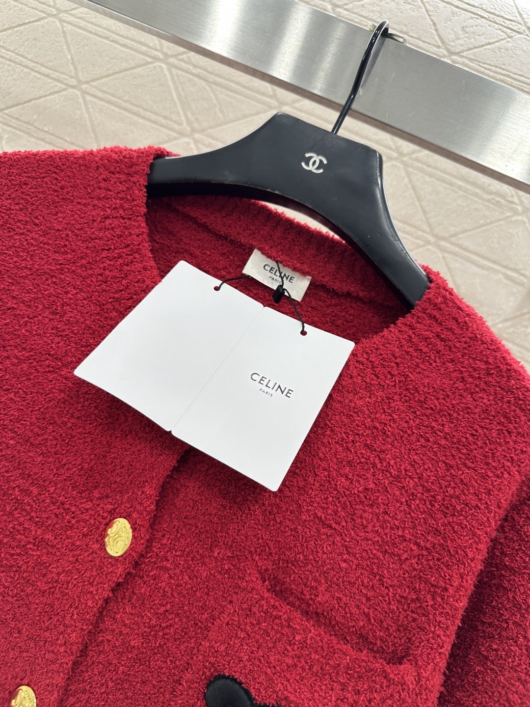 Celine 셀린느 레드 골드버튼 로고 니트 가디건 10