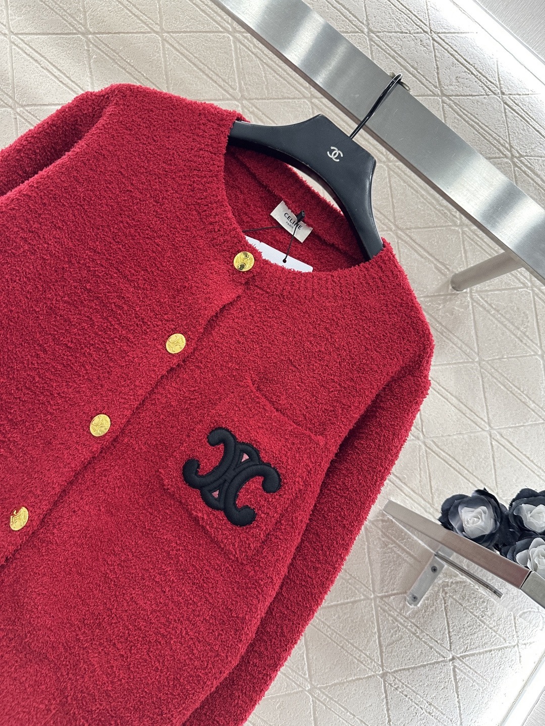 Celine 셀린느 레드 골드버튼 로고 니트 가디건 11