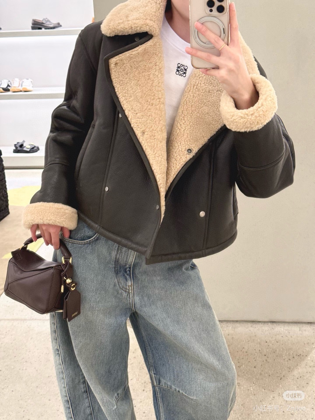 Loewe 로에베 에코 무톤 양털 라이더 자켓 15