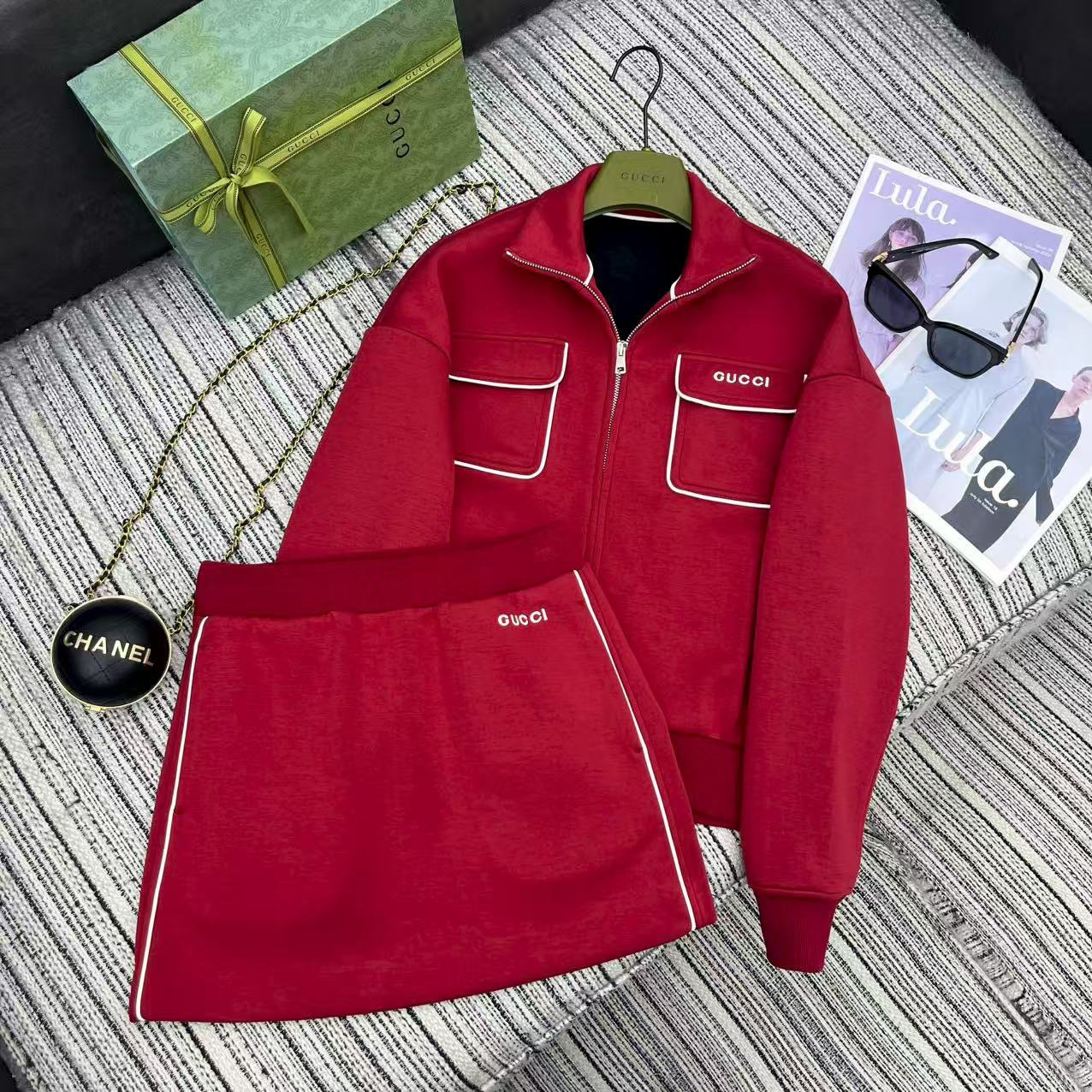 Gucci 구찌 배색 파이핑 포켓 집업 자켓 스커트 세트 10