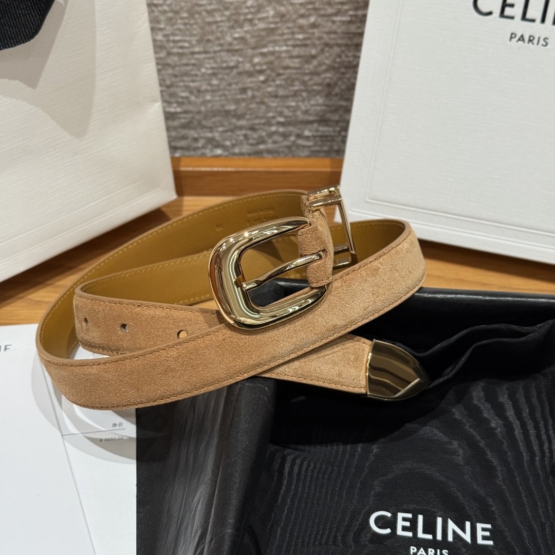 CELINE 셀린느 웨스턴 25mm 트리옴프 버클 스웨이드 & 카프스킨 벨트 2