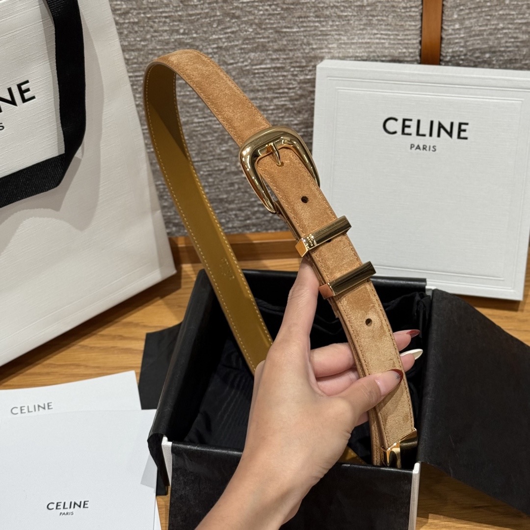 CELINE 셀린느 웨스턴 25mm 트리옴프 버클 스웨이드 & 카프스킨 벨트 3