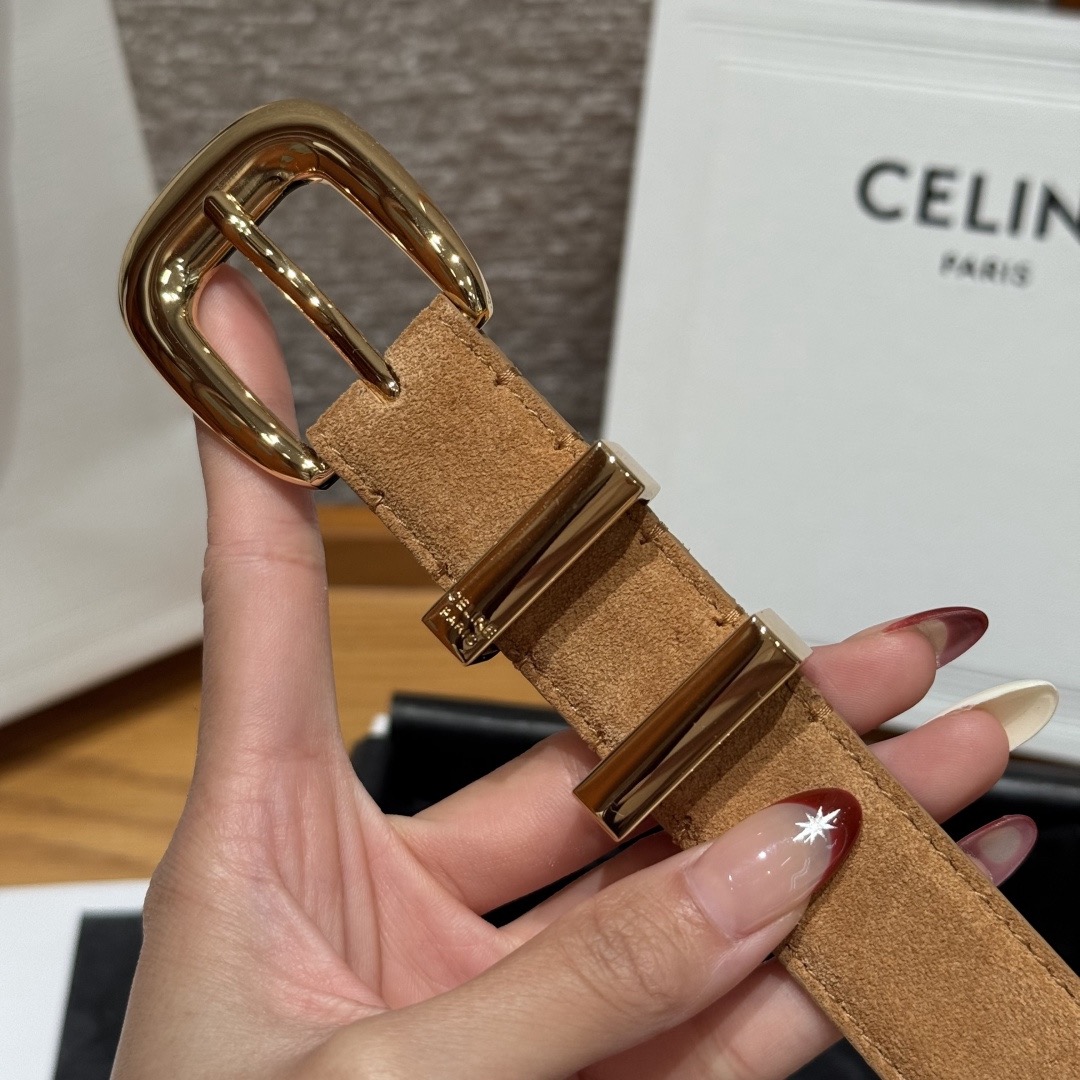 CELINE 셀린느 웨스턴 25mm 트리옴프 버클 스웨이드 & 카프스킨 벨트 4