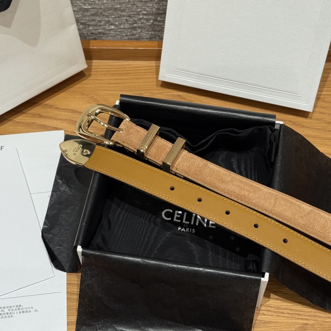 CELINE 셀린느 웨스턴 25mm 트리옴프 버클 스웨이드 & 카프스킨 벨트 5