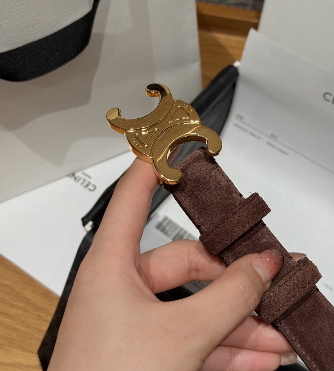 CELINE 셀린느 트리옴프 중간 사이즈 스웨이드 가죽 벨트 10