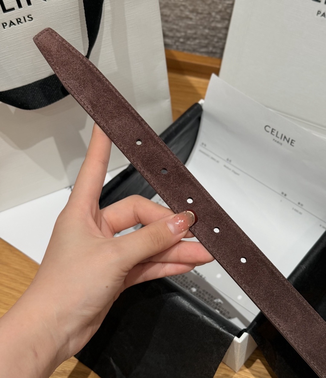 CELINE 셀린느 트리옴프 중간 사이즈 스웨이드 가죽 벨트 11