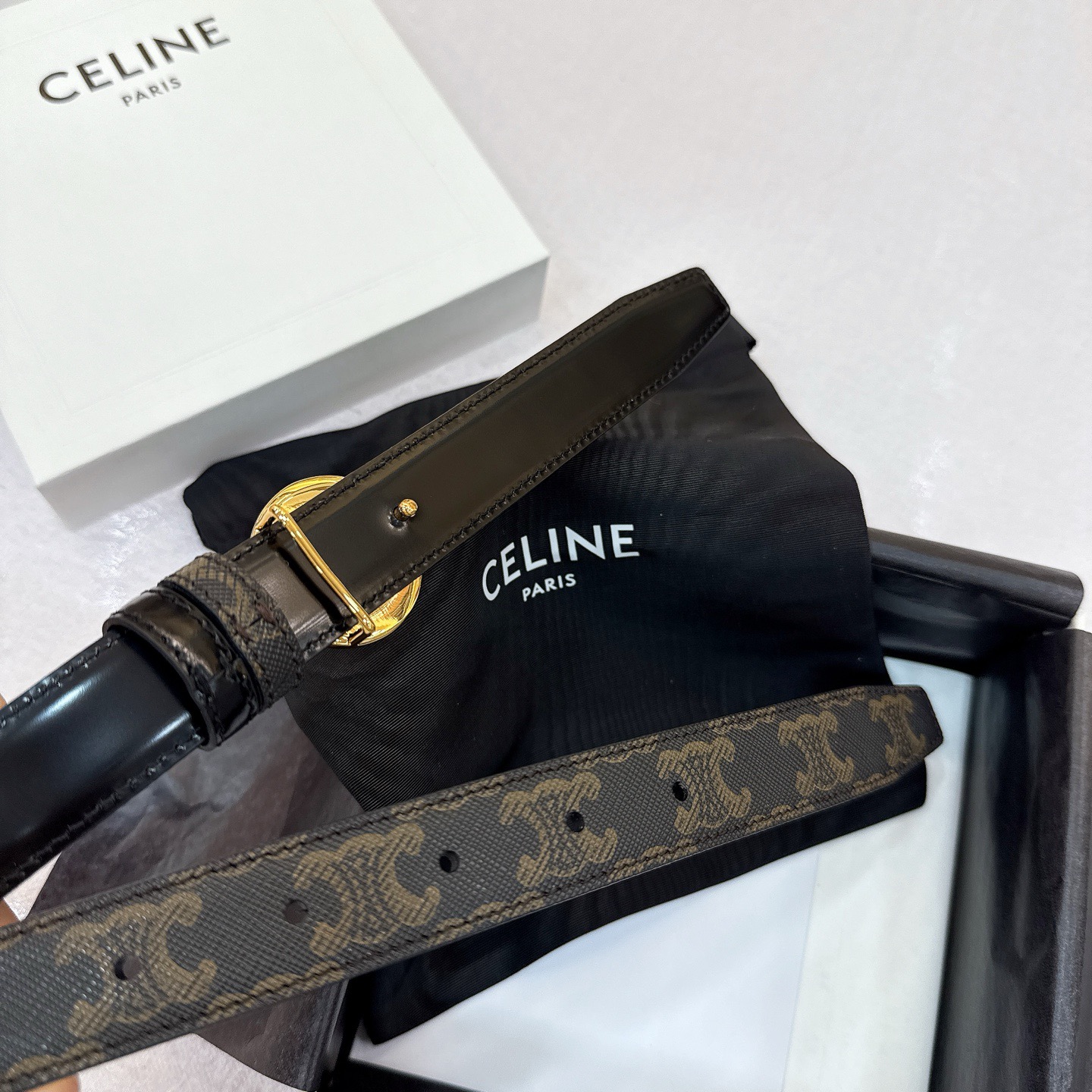 Celine 셀린느 셀린 트리옴프 양면 가죽 벨트 25mm 12