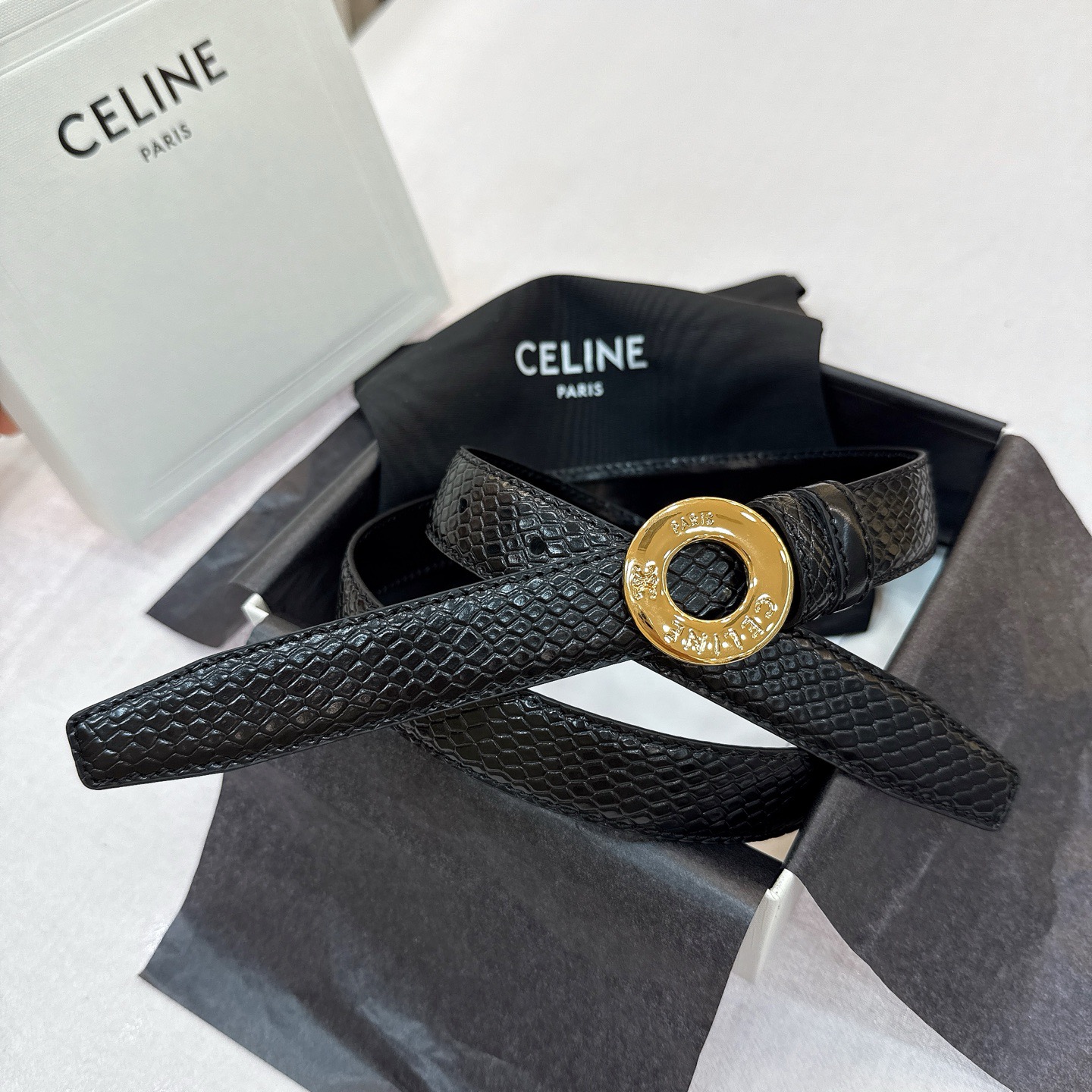 Celine 셀린느 트리오움프 리버서블 카프스킨 벨트 원형 트리오움프 버클 25mm 1