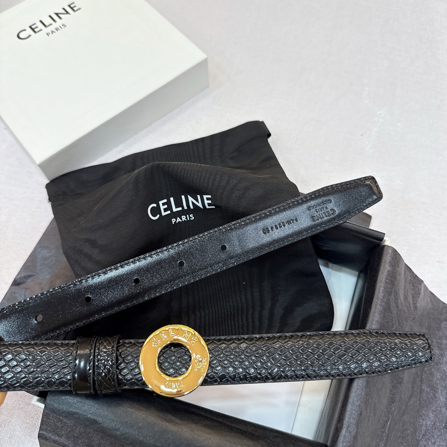 Celine 셀린느 트리오움프 리버서블 카프스킨 벨트 원형 트리오움프 버클 25mm 2
