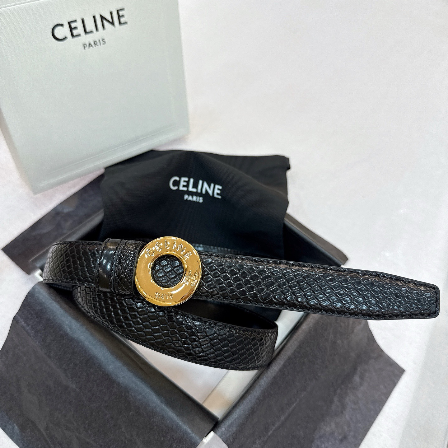 Celine 셀린느 트리오움프 리버서블 카프스킨 벨트 원형 트리오움프 버클 25mm 3