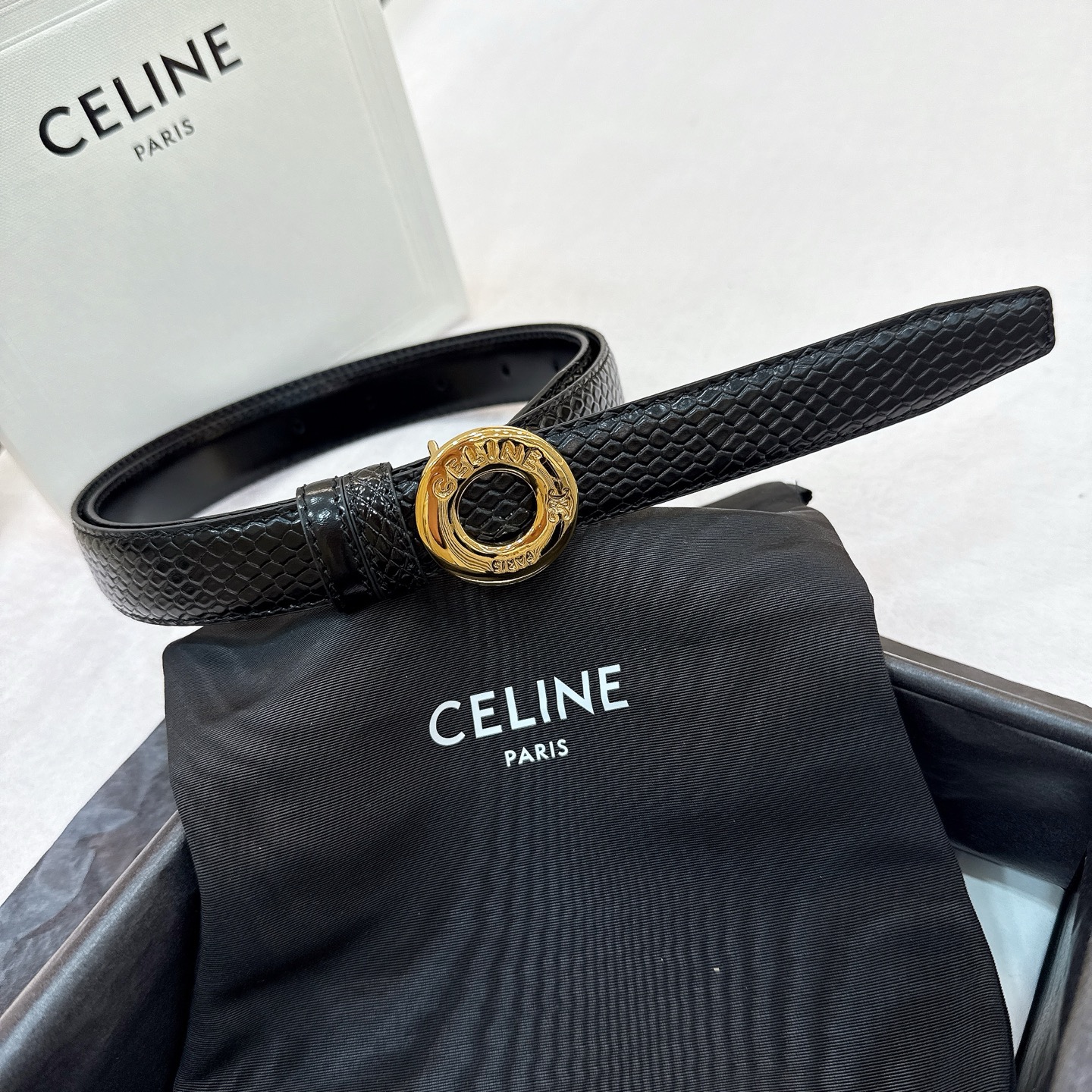 Celine 셀린느 트리오움프 리버서블 카프스킨 벨트 원형 트리오움프 버클 25mm 5