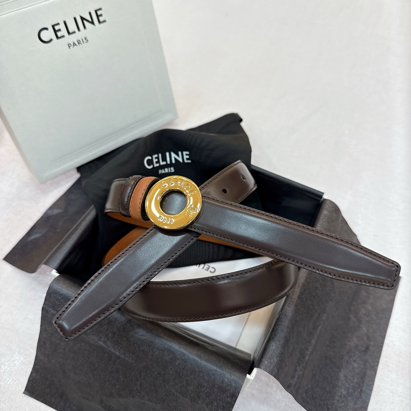 Celine 셀린느 트리오움프 리버서블 카프스킨 벨트 원형 트리오움프 버클 25mm 6