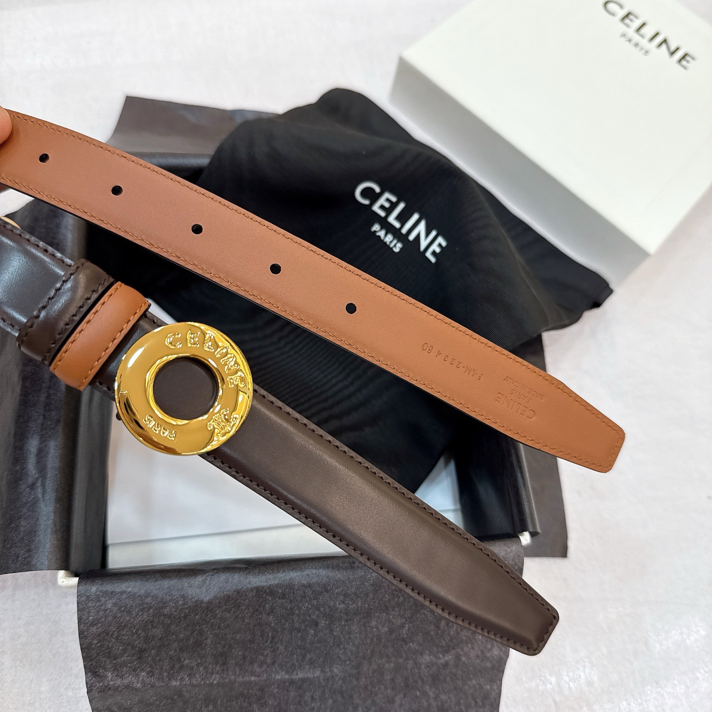 Celine 셀린느 트리오움프 리버서블 카프스킨 벨트 원형 트리오움프 버클 25mm 7