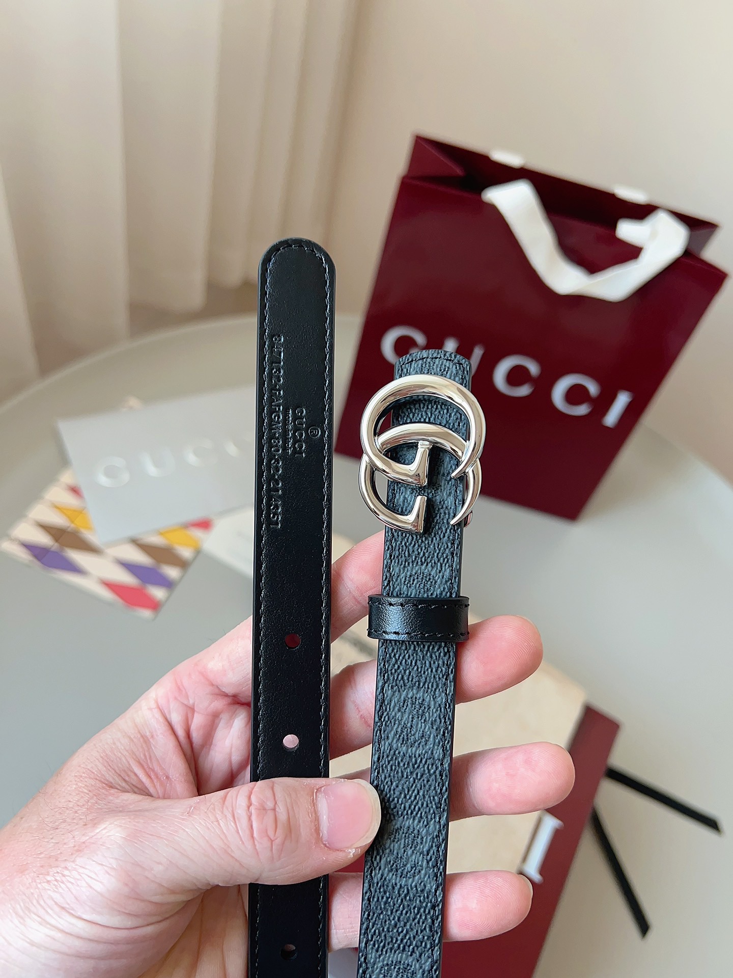 Gucci 구구찌 GG 마몽 리버서블 벨트 GG 수프림 캔버스 레더, 더블 G 버클 30mm 4