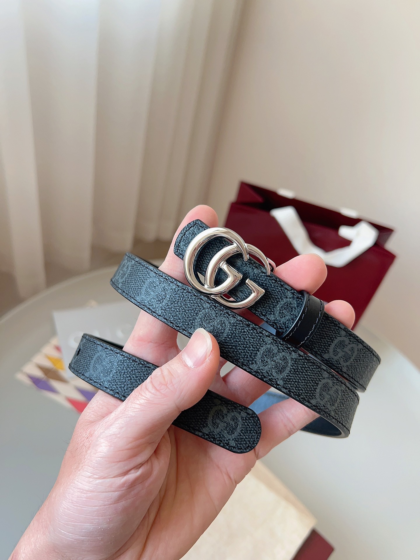 Gucci 구구찌 GG 마몽 리버서블 벨트 GG 수프림 캔버스 레더, 더블 G 버클 30mm 8