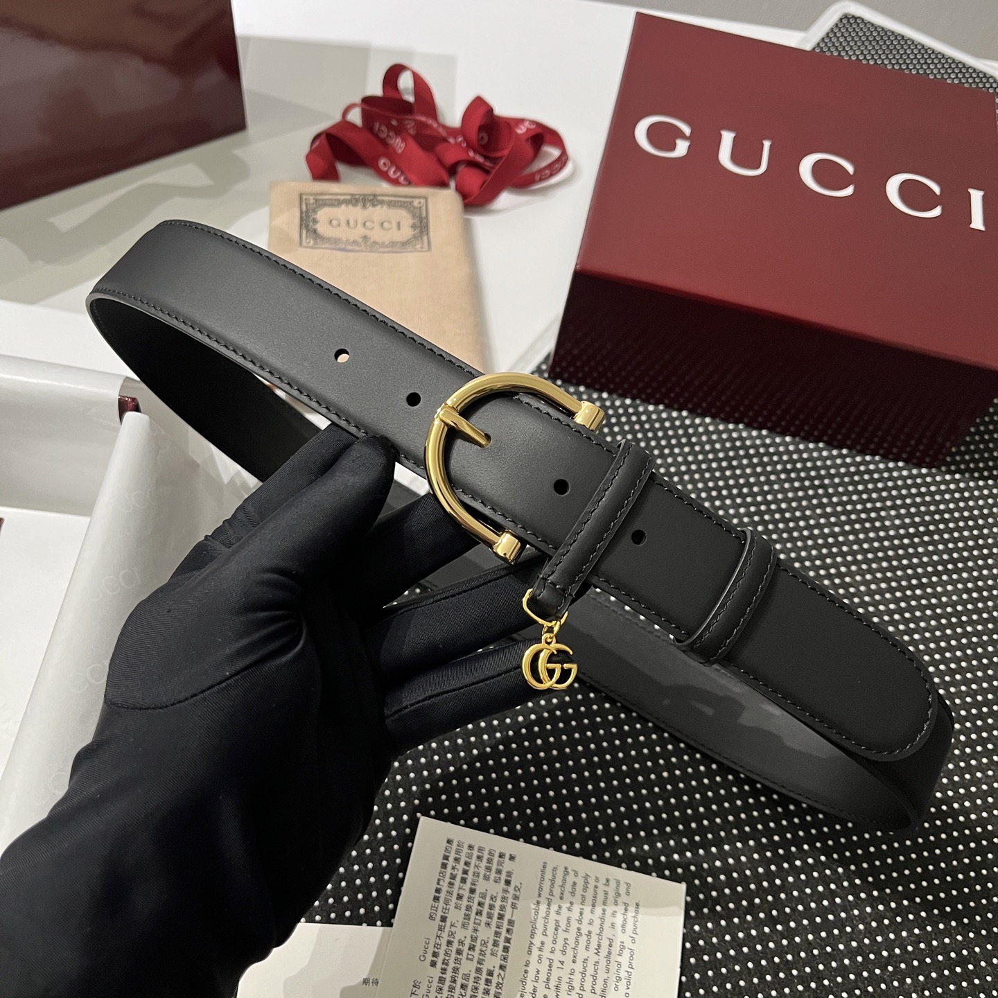 Gucci 구찌 여성 3.5cm 가죽 벨트 골드 GG 참장식 1