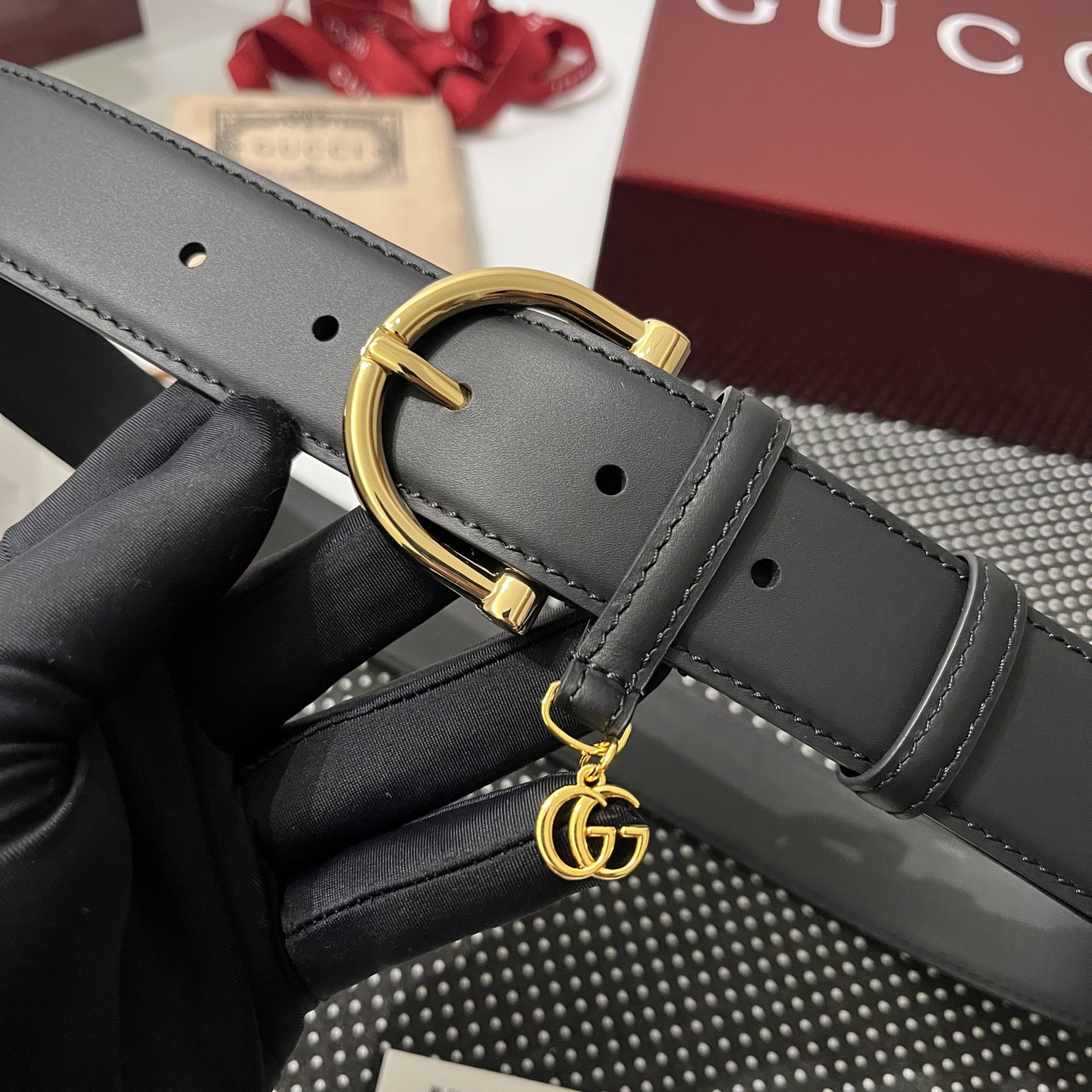 Gucci 구찌 여성 3.5cm 가죽 벨트 골드 GG 참장식 2
