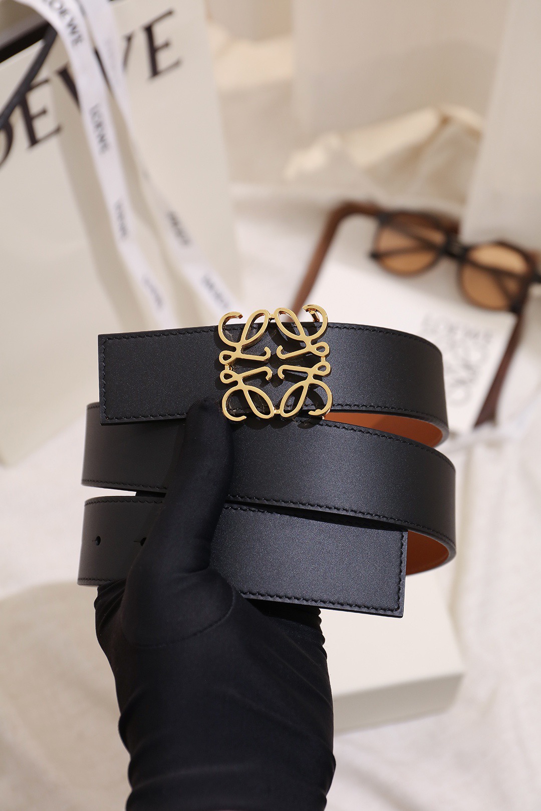 Loewe 로에베 아나그램 버클 양면 가죽 벨트 3.5cm 1