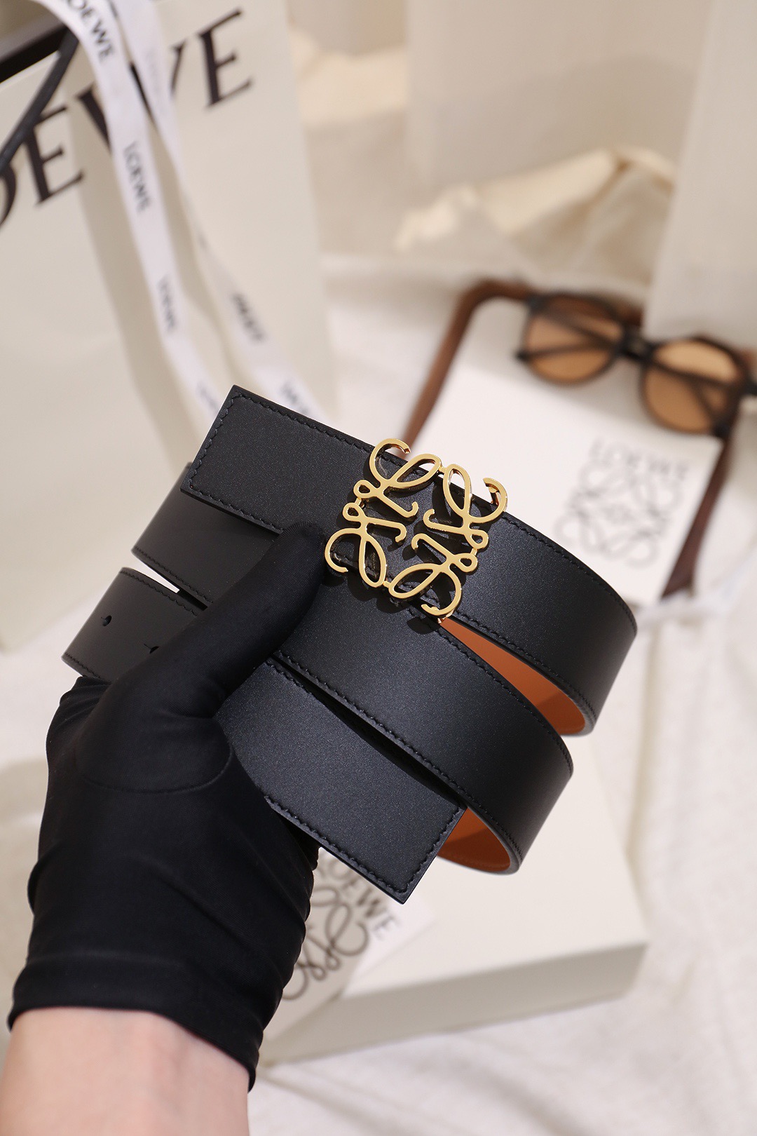 Loewe 로에베 아나그램 버클 양면 가죽 벨트 3.5cm 2