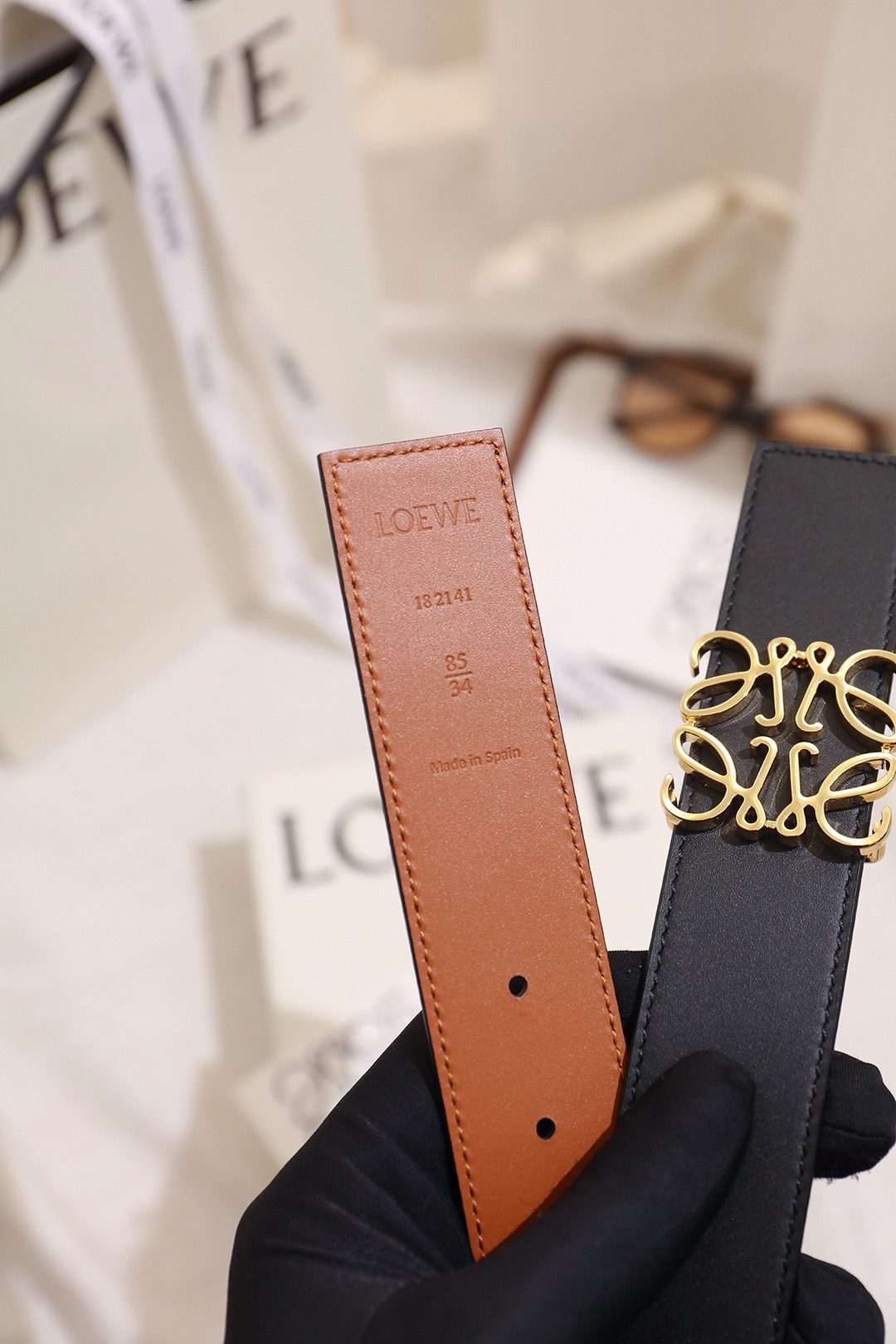 Loewe 로에베 아나그램 버클 양면 가죽 벨트 3.5cm 4