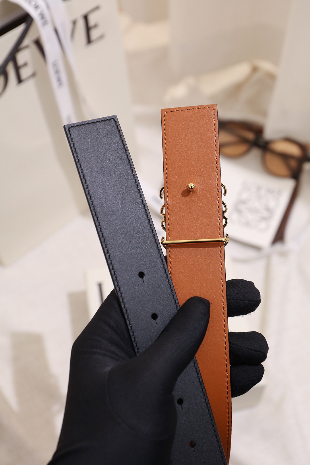 Loewe 로에베 아나그램 버클 양면 가죽 벨트 3.5cm 5