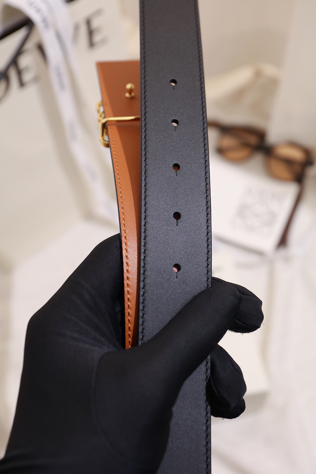 Loewe 로에베 아나그램 버클 양면 가죽 벨트 3.5cm 6