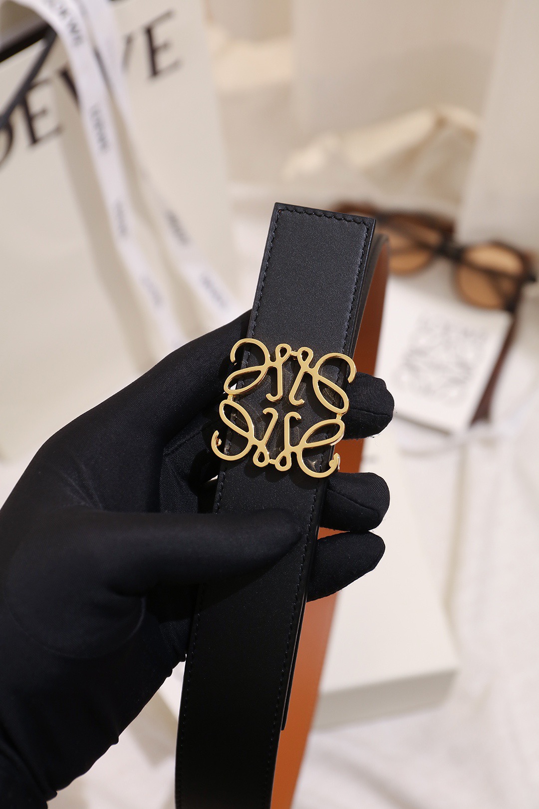 Loewe 로에베 아나그램 버클 양면 가죽 벨트 3.5cm 8