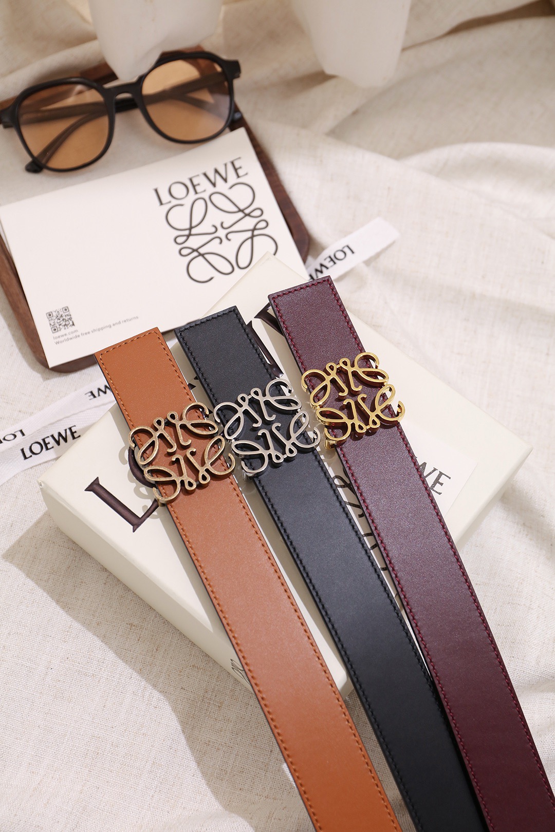 Loewe 로에베 아나그램 버클 양면 가죽 벨트 3.5cm 9