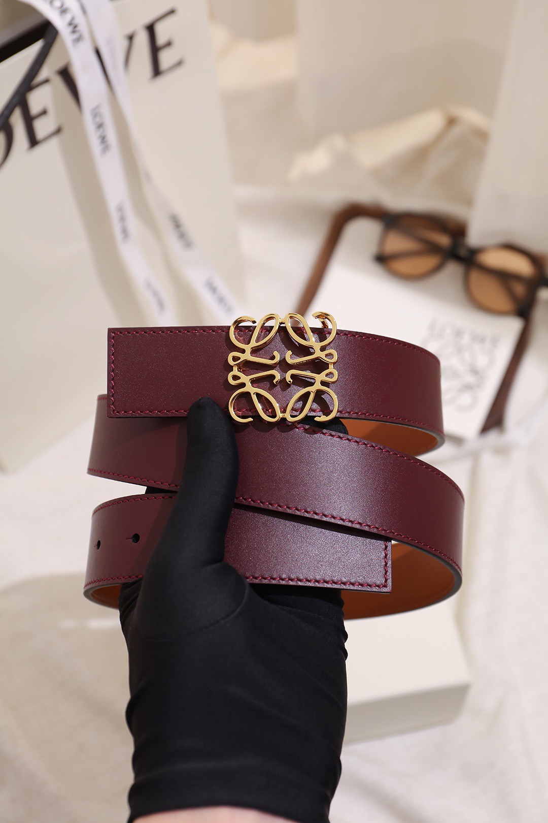 Loewe 로에베 아나그램 버클 양면 가죽 벨트 3.5cm 1