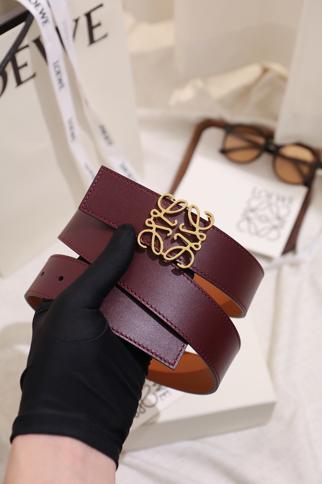 Loewe 로에베 아나그램 버클 양면 가죽 벨트 3.5cm 2