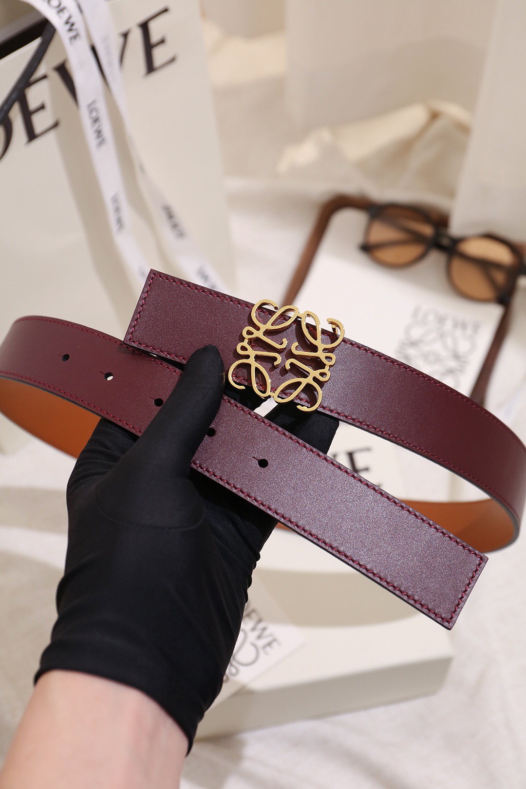 Loewe 로에베 아나그램 버클 양면 가죽 벨트 3.5cm 3