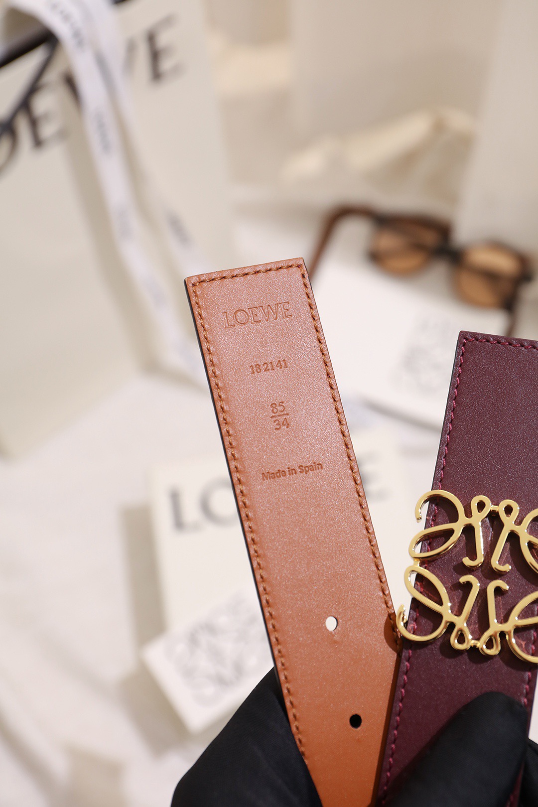 Loewe 로에베 아나그램 버클 양면 가죽 벨트 3.5cm 4