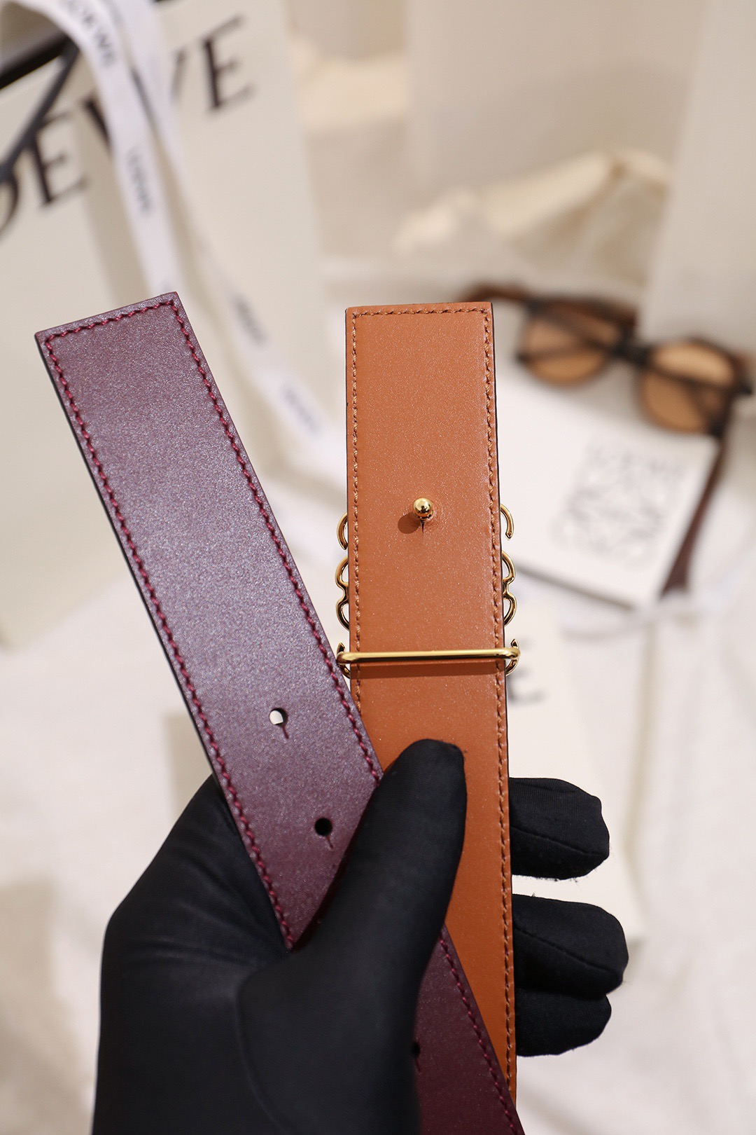 Loewe 로에베 아나그램 버클 양면 가죽 벨트 3.5cm 5