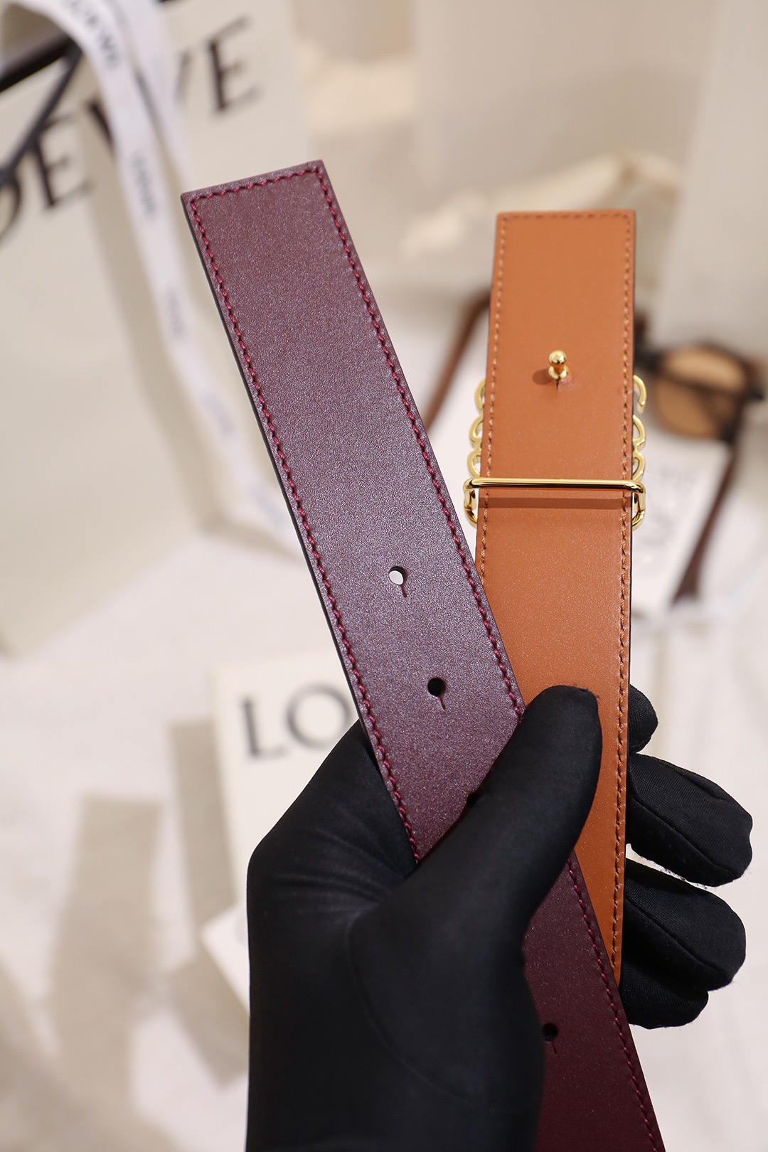 Loewe 로에베 아나그램 버클 양면 가죽 벨트 3.5cm 6