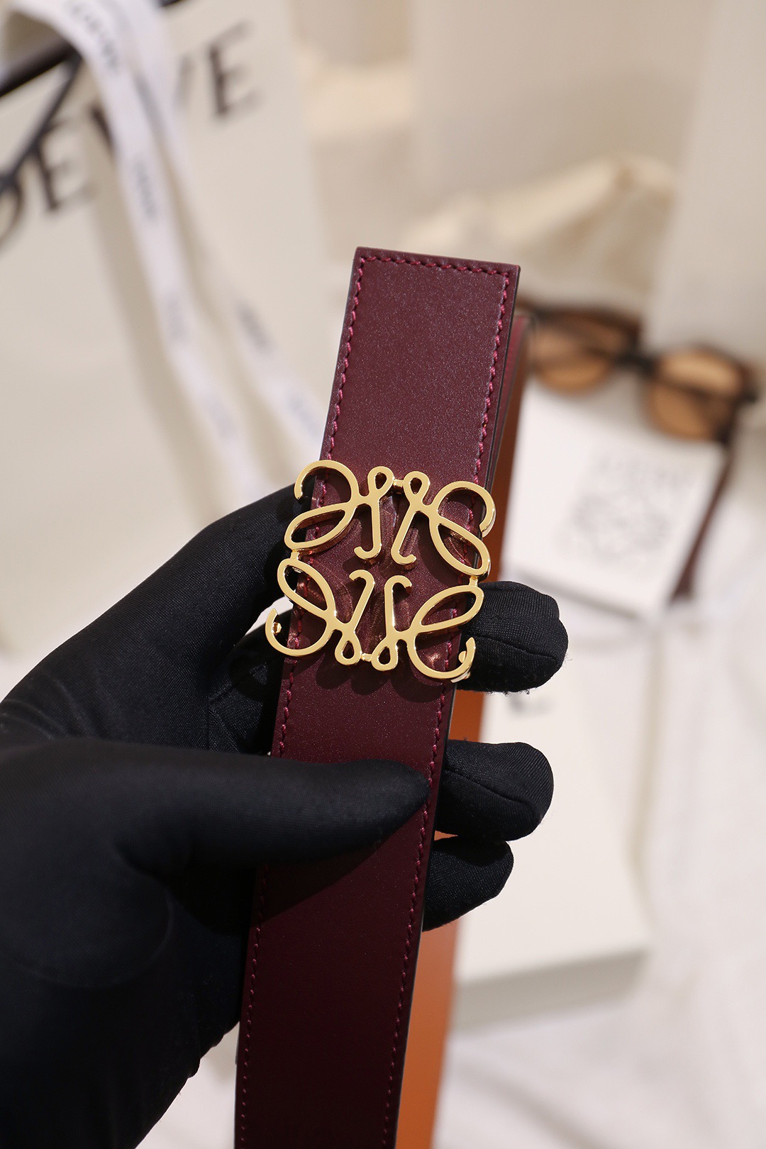 Loewe 로에베 아나그램 버클 양면 가죽 벨트 3.5cm 8